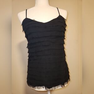 Forever 21 Contemporary Black Chiffon Eyelash Ruffle Camisole Small S EUC